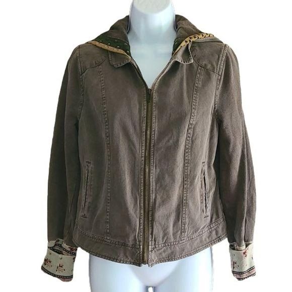 Others Follow Jackets & Blazers - Others Follow Jacket, Full Zip Boho Hooded Twill Jacket, Sz M